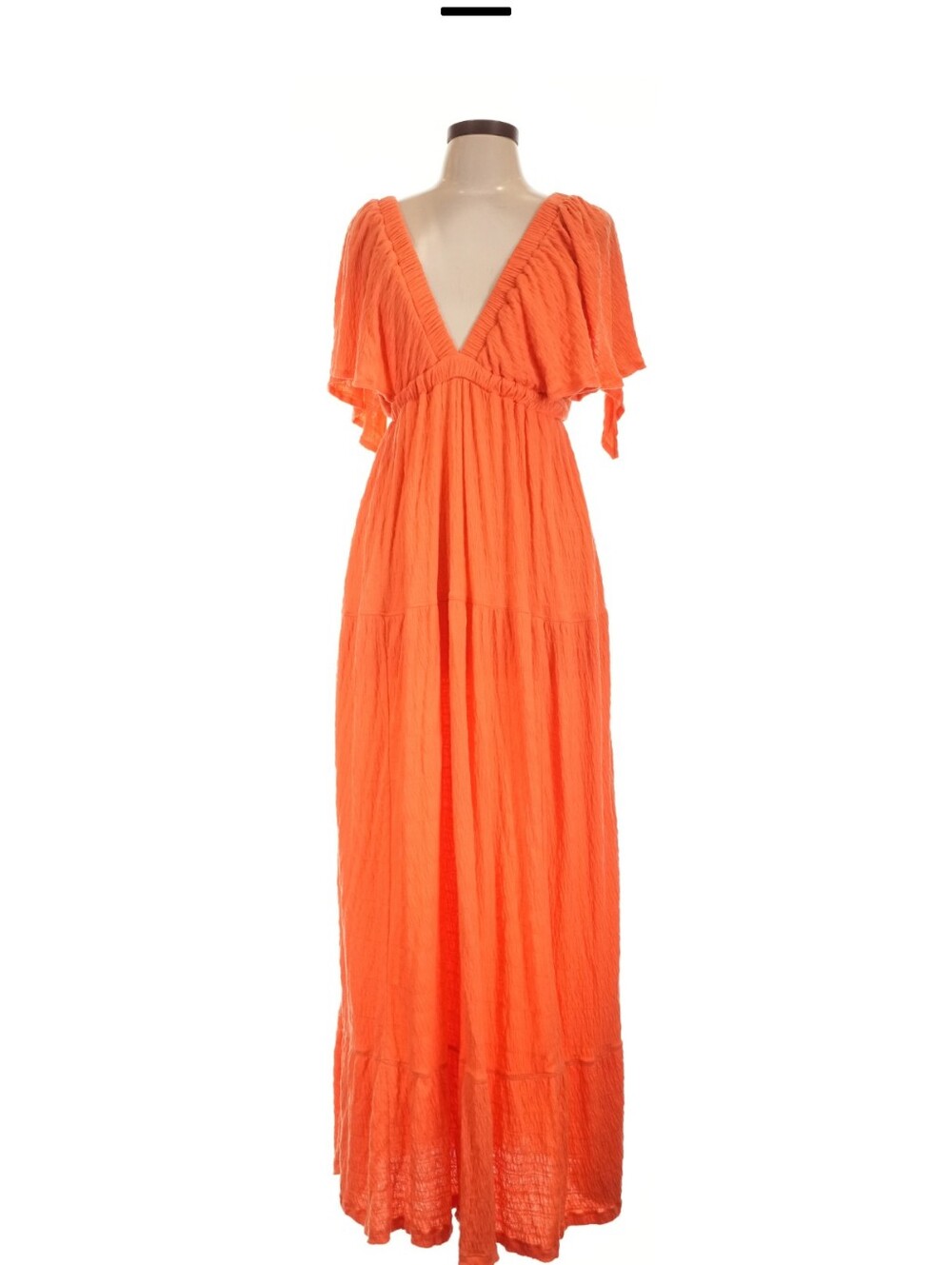 NWT Free People La La Maxi Dress Wild Papaya Orange Tiered Flutter Sz L - Picture 4 of 11